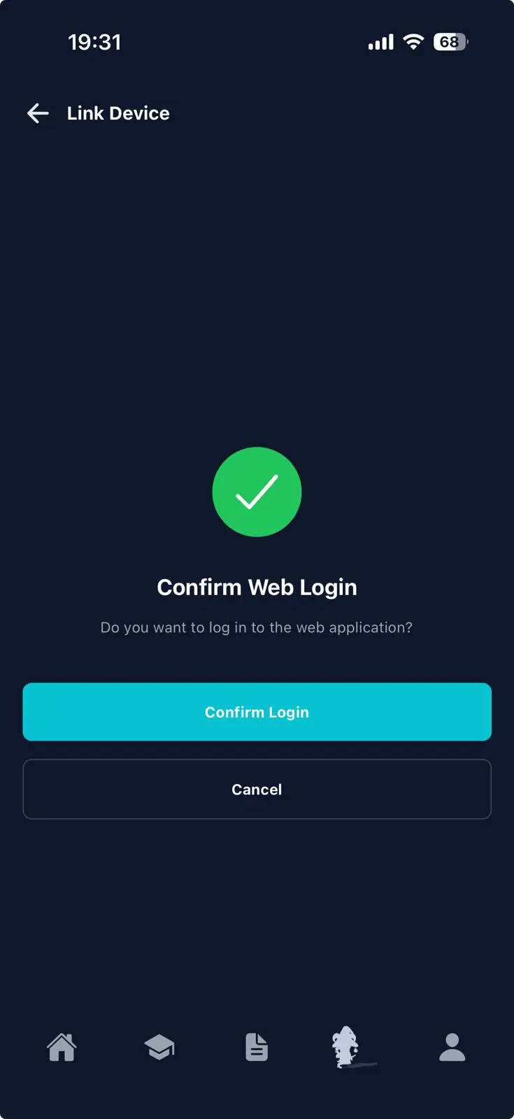 Confirm Web Login screen for secure device pairing