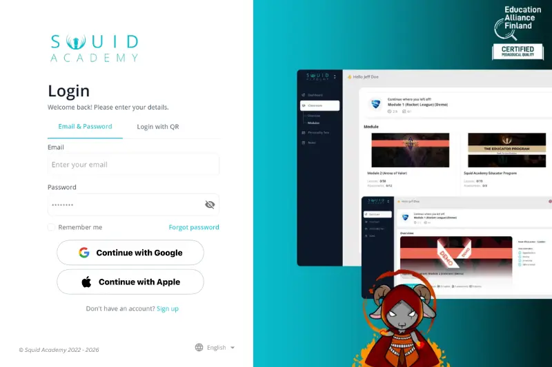 Squid Academy Learning Platform dashboard