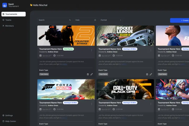 Squid Tournament Platform dashboard