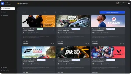 Gaming platform interface for tournaments