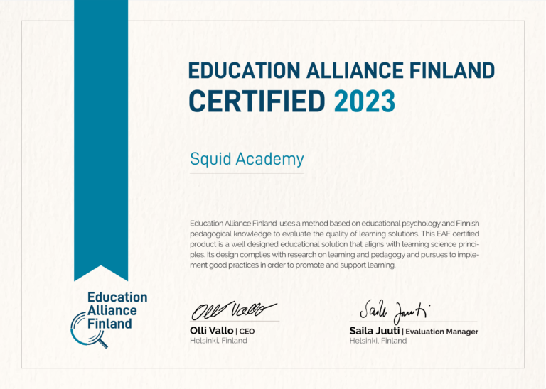 Education Alliance Finland Certificate - Excellent Rating 2023
